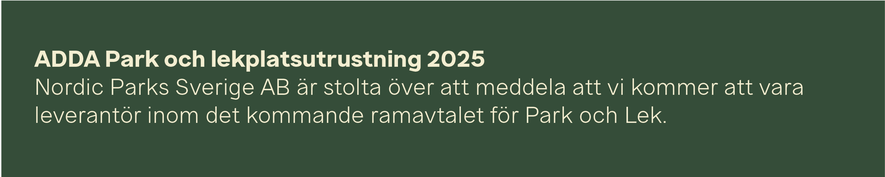 Nordic Parks leverantör – ADDA Park och lekplatsutrustning 2025