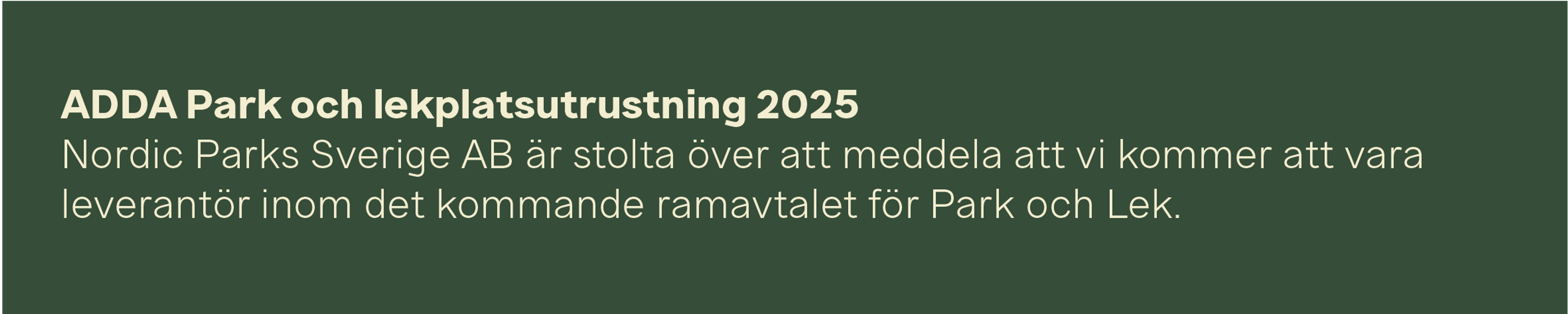 Nordic Parks leverantör – ADDA Park och lekplatsutrustning 2025