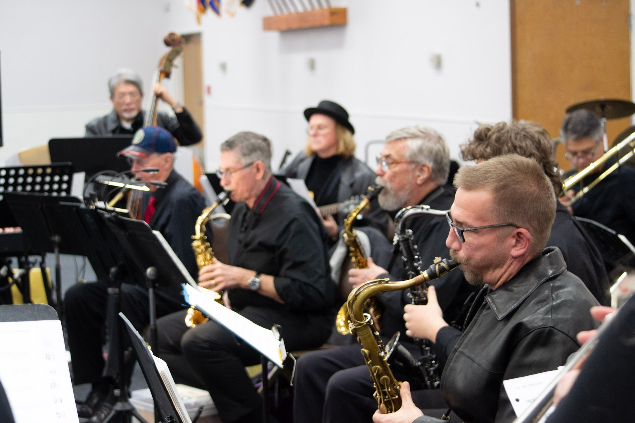 The full SwingMasters Big Band performing, including upright bass