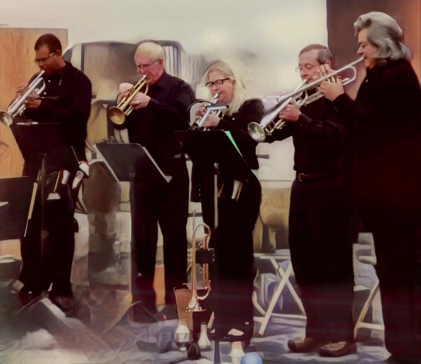 The trumpet section performing