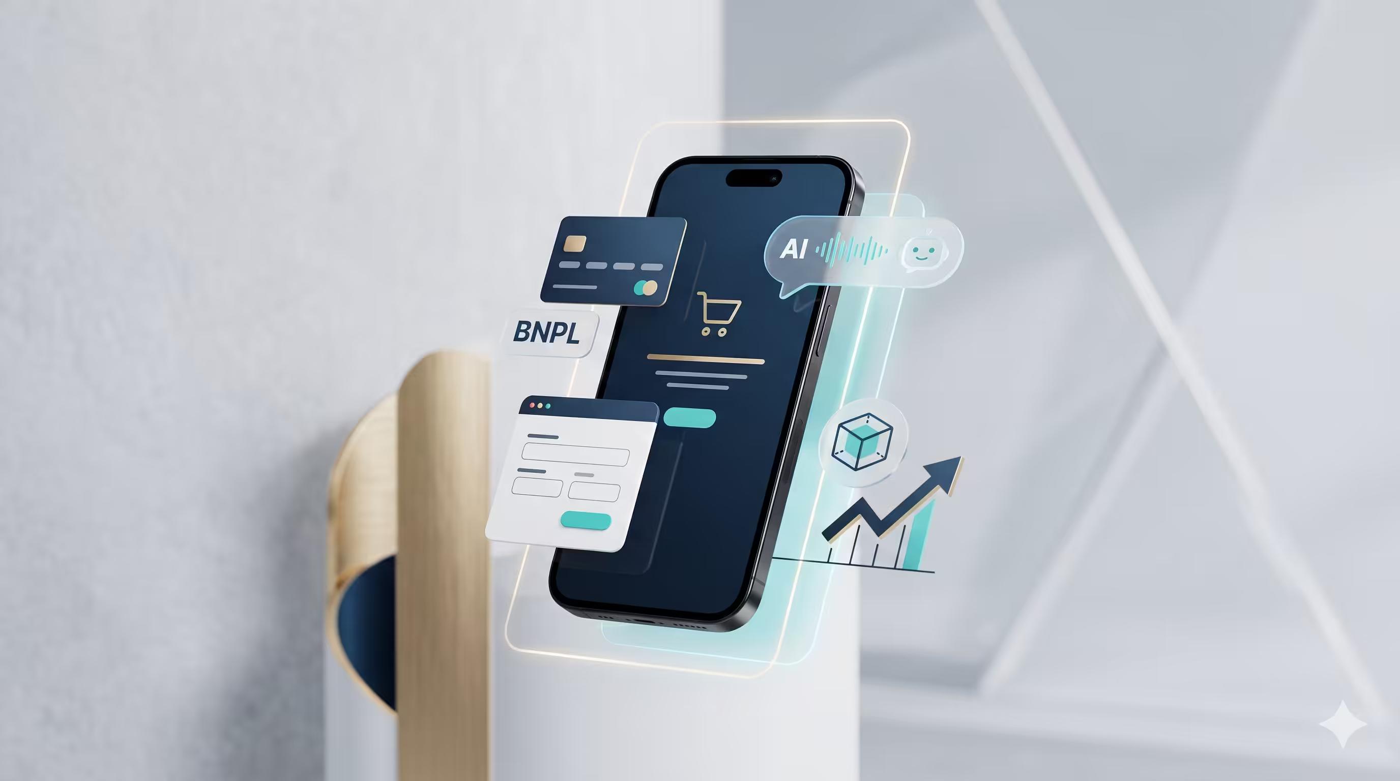 Schermata di un e-commerce moderno su desktop e smartphone con checkout, metodi di pagamento e recensioni prodotto