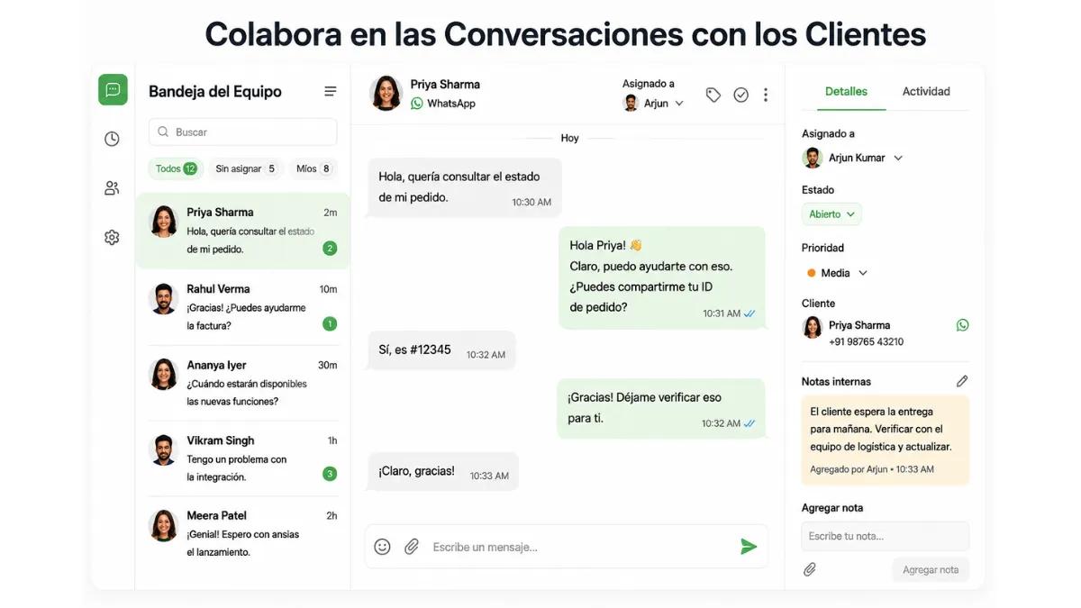 Equipe usando herramientas de automatización de WhatsApp para gerenciar conversaciones con clientes
