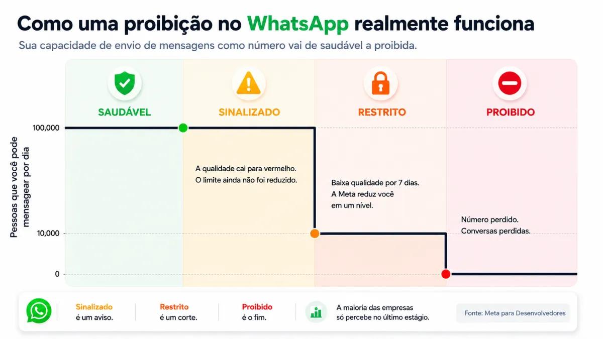 Gráfico de estágios de proibição do WhatsApp