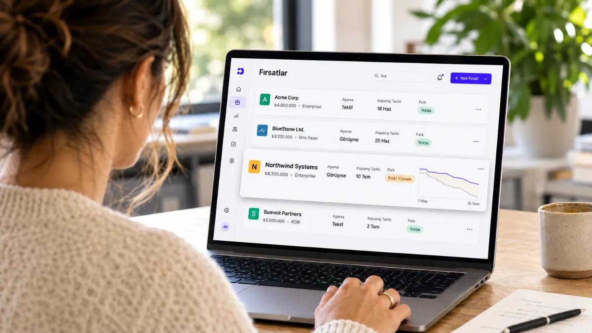 Riskteki ve yolunda giden fırsatları işaretleyen etkileşim sinyalleriyle CRM fırsatlar görünümü