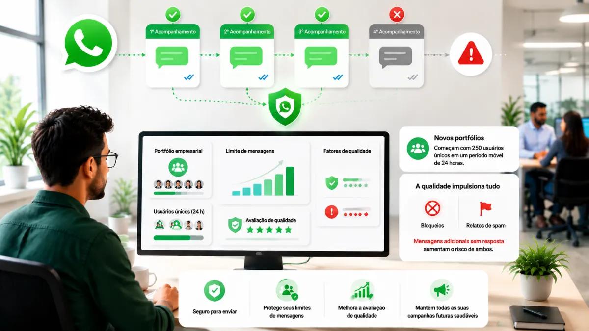 Limites seguros de follow-up no WhatsApp: três mensagens seguras e o impacto na classificação de qualidade