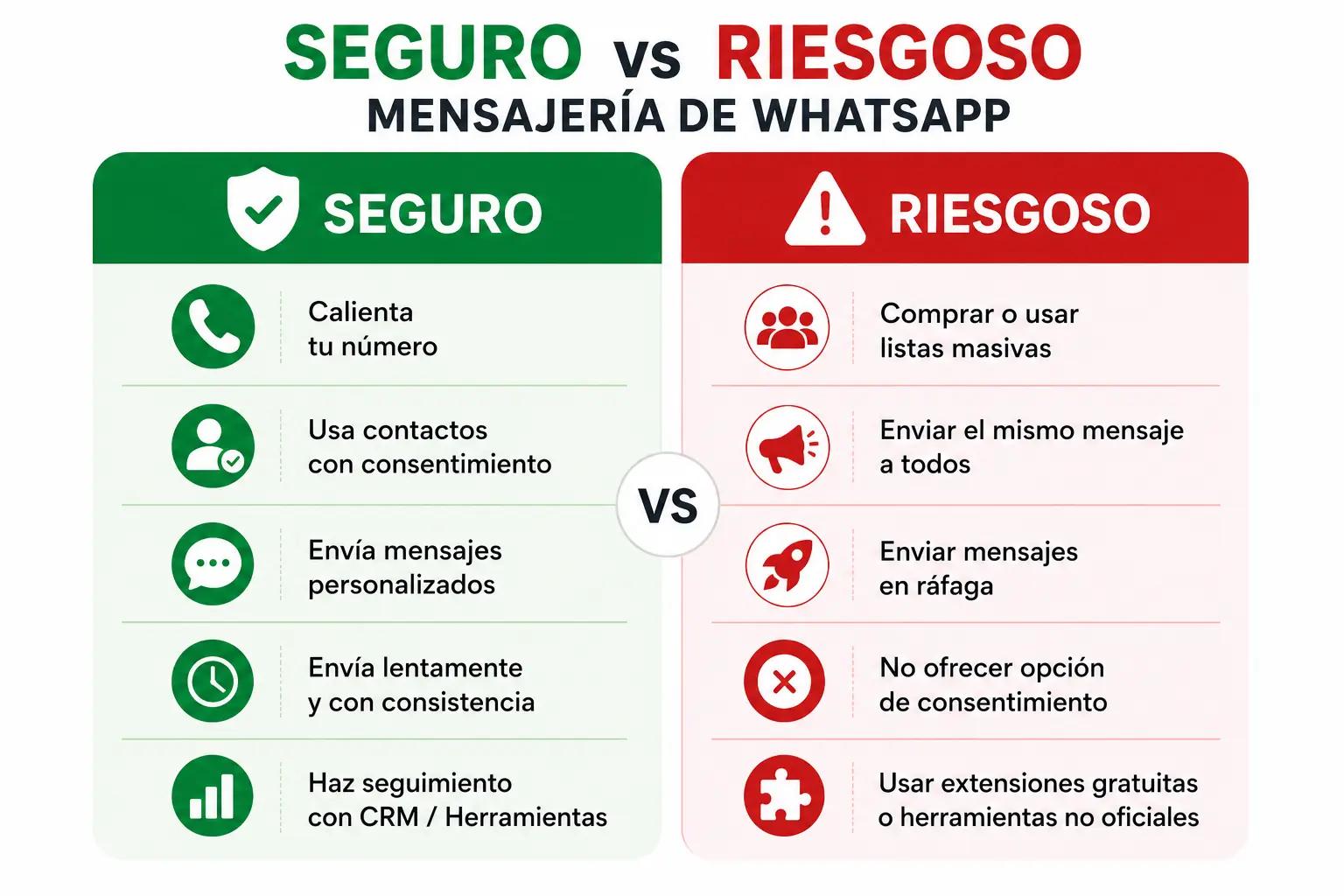 El remitente de mensajes masivos de WhatsApp es seguro versus riesgoso