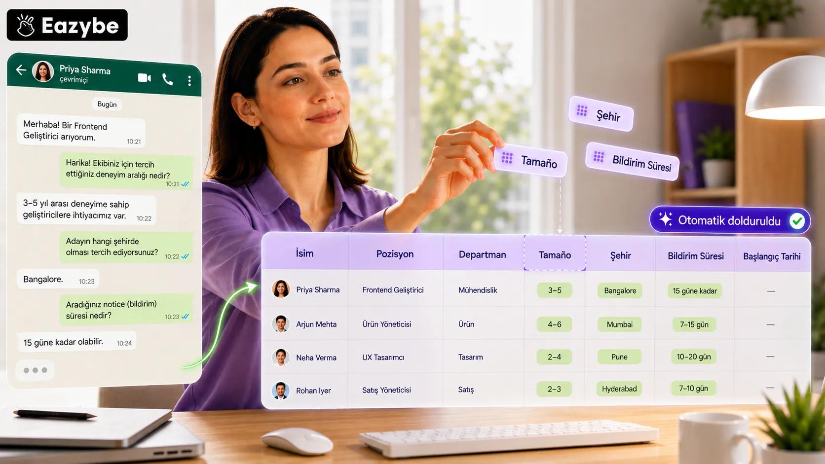 WhatsApp alanlarından Google Sheets CRM sütunlarına hangi verilerin senkronize edileceğinin seçimi