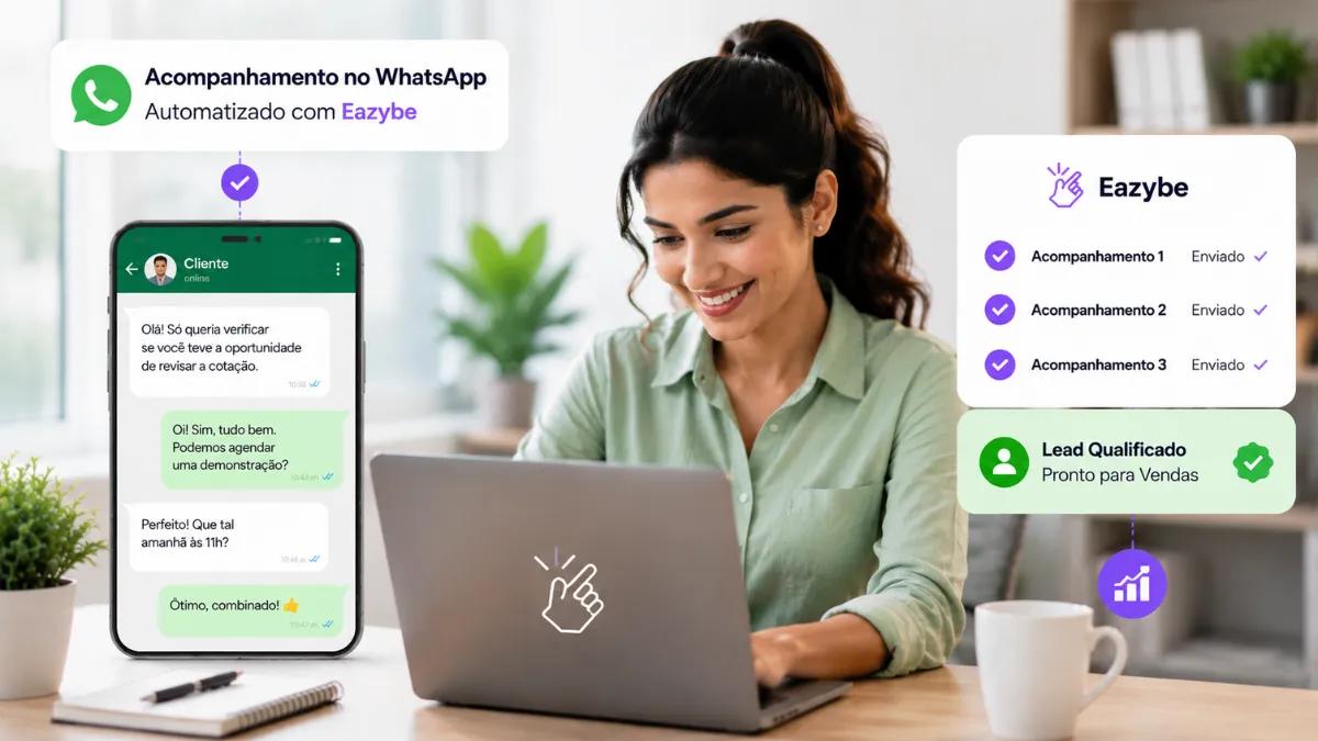 Automação de follow-up no WhatsApp enviando três mensagens até o lead qualificar