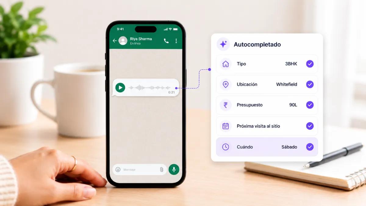 Nota de voz de WhatsApp rellenando automáticamente los campos del CRM