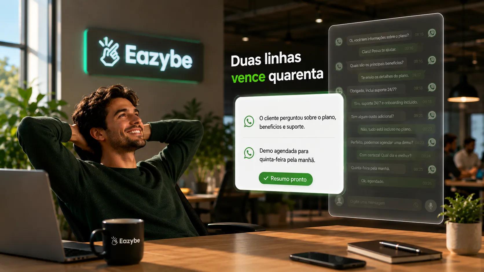 Resumo de conversa do WhatsApp condensado em duas linhas em um registro do Bitrix24