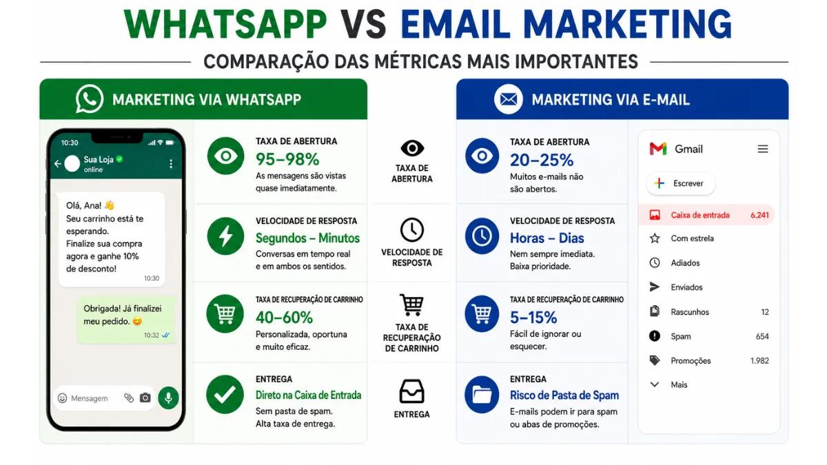 WhatsApp vs Email Marketing: Principais Métricas Comparadas