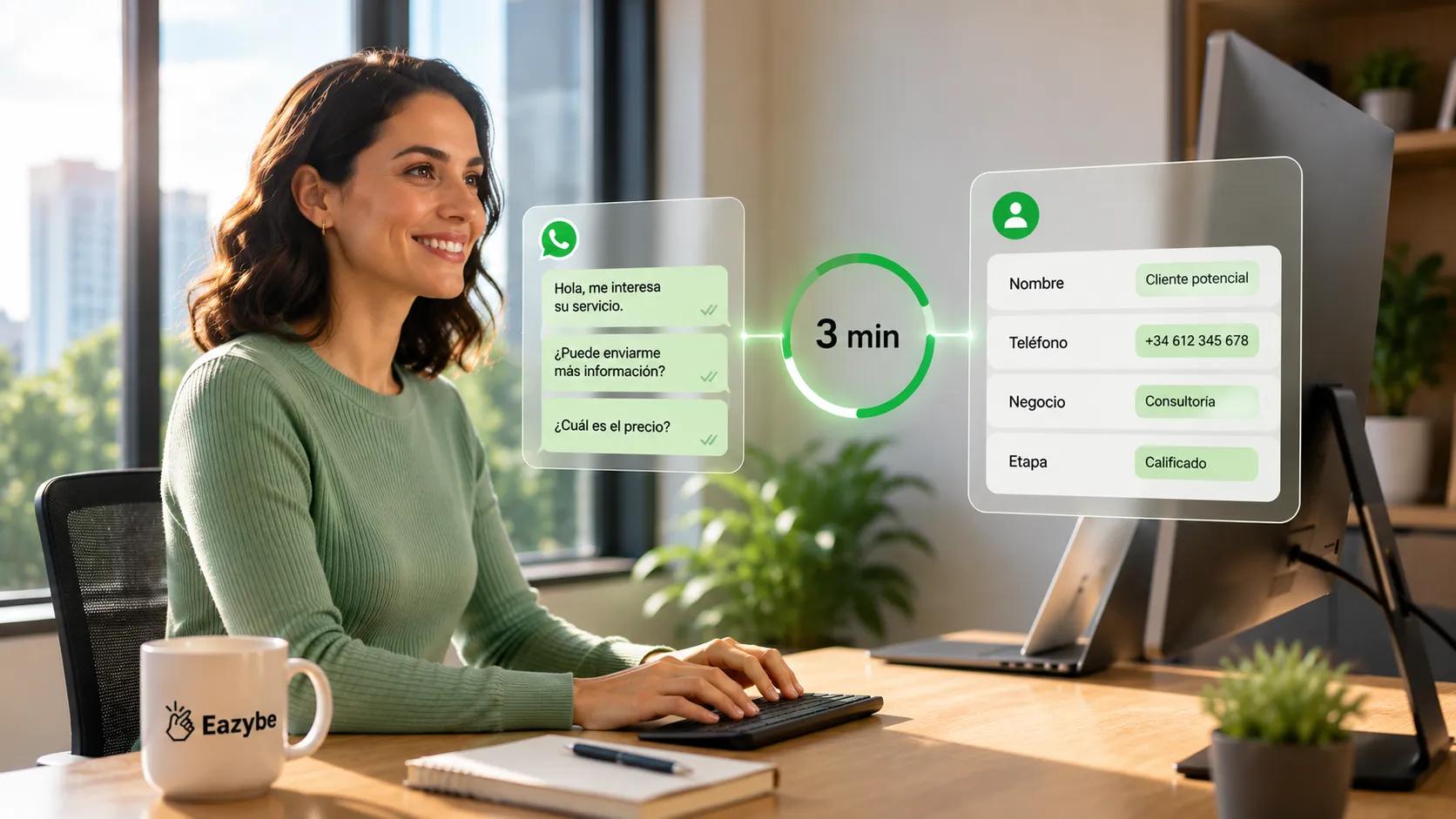 Chat de WhatsApp actualizando campos de contacto y negocio en Bitrix24 automáticamente cada 3 minutos