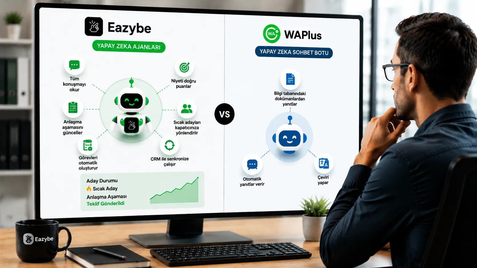 Eazybe AI ajanları vs WAPlus AI sohbet botu