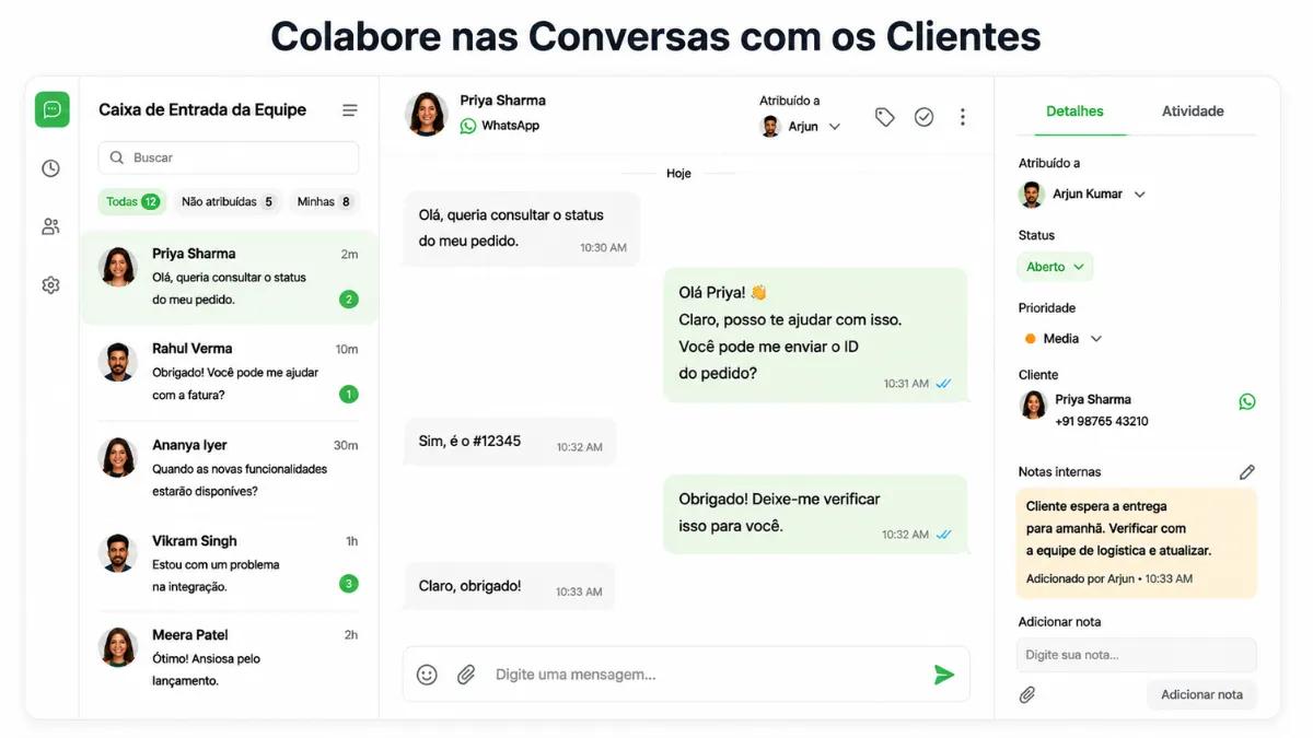 Equipe usando ferramentas de automação do WhatsApp para gerenciar conversas com clientes