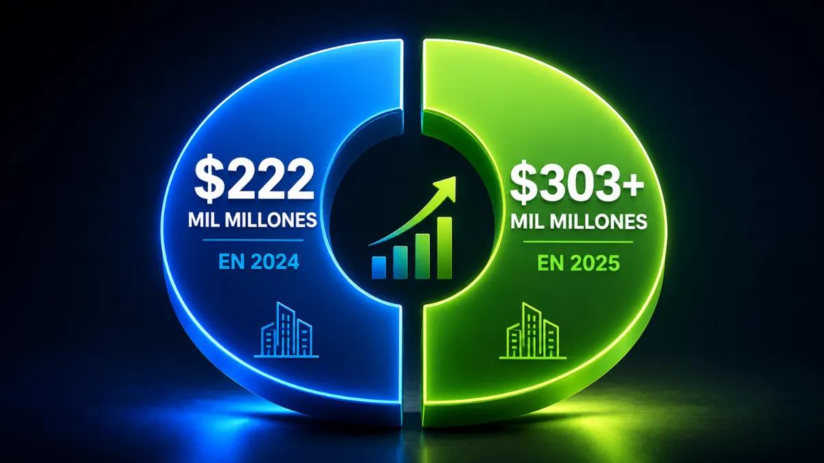 Crecimiento del mercado mundial de IA inmobiliaria de 222 mil millones de dólares en 2024 a 303 mil millones de dólares en 2025