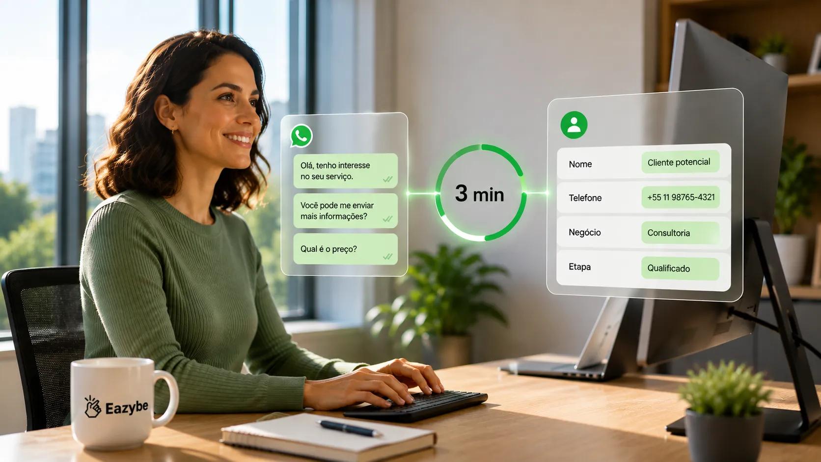 Conversa do WhatsApp atualizando campos de contato e negócio no Bitrix24 automaticamente a cada 3 minutos
