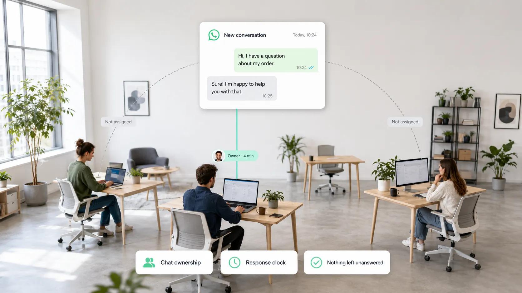 Team collaboration in Eazybe with chat ownership and response clock
