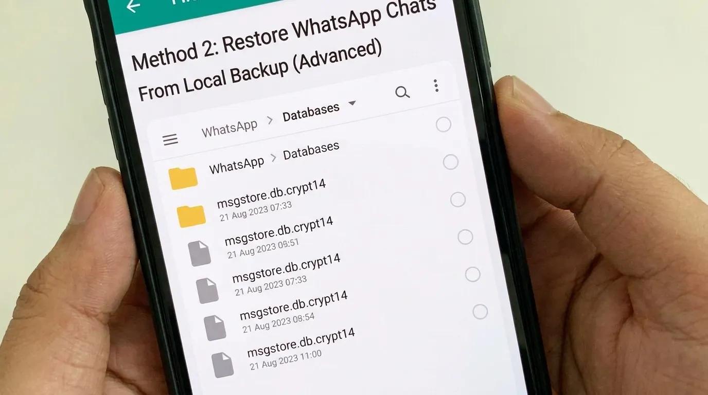 Método 2: restaurar bate-papos do WhatsApp a partir de backup local (avançado)
