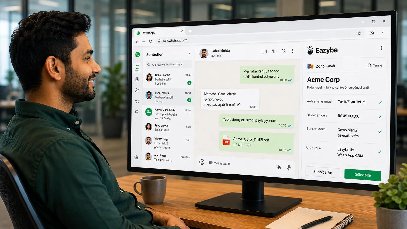 Zoho'yu WhatsApp'tan güncelleme
