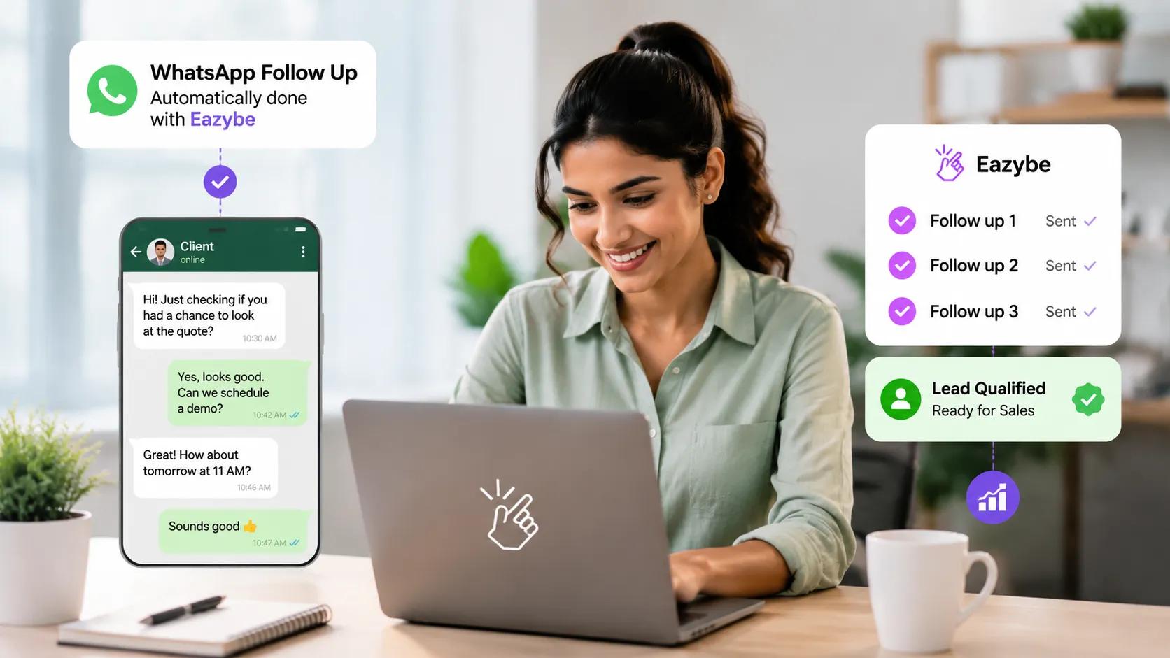 WhatsApp follow up automation sending three messages until the lead qualifies