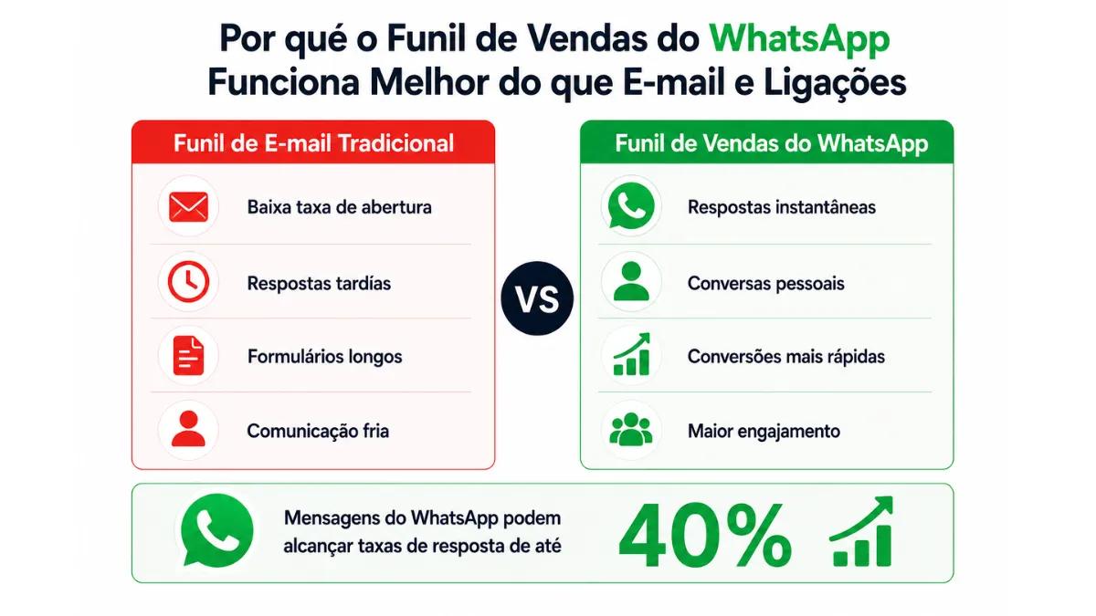 O funil de vendas do WhatsApp funciona melhor do que e-mail e chamadas