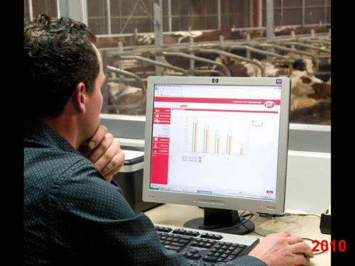...and how the farmer in fact has become an office worker, sitting in his cell with a one-way mirror to the cows and sitting behind the screen.