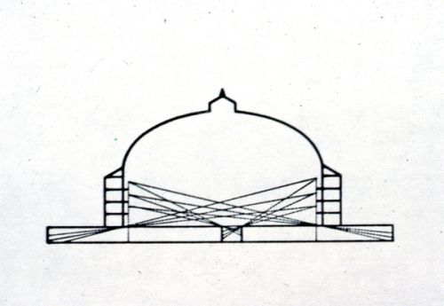 The centers of Koepel and socle coincide at the street intersection, cancelling the original "eye" of the panopticon.