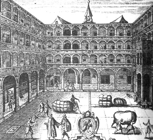Trading at the Fondaco, Engraving by Rafhaele Custos, 1616