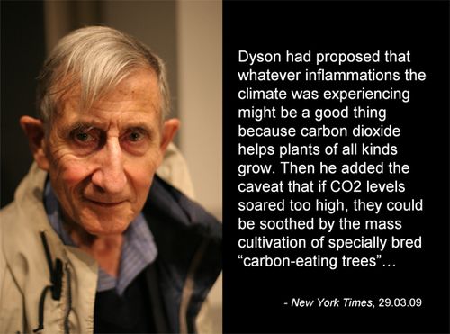 Scientists like Freeman Dyson relativize the disaster of CO2 levels, saying that actually they could also, in certain areas, have a positive effect. He is, of course, completely vilified for these statements. But this kind of thinking leads perhaps to a school of thought that engineering can finally offer a number of strategies that could help us.