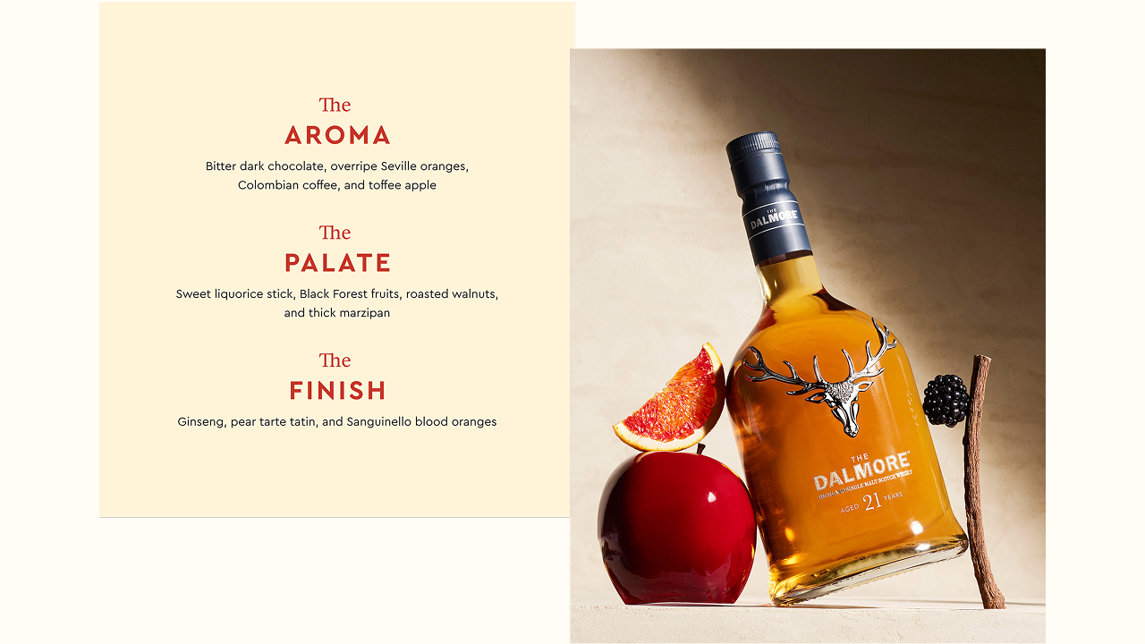 The Dalmore single malt whisky website showcasing premium branding and product