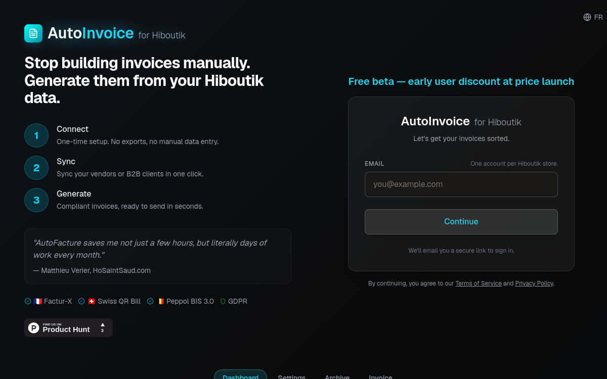 autoFacture for hiboutik