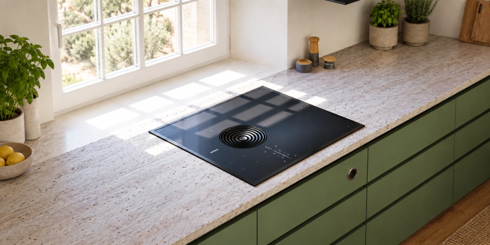 laca de cocción BORA con extractor integrado en una cocina contemporánea