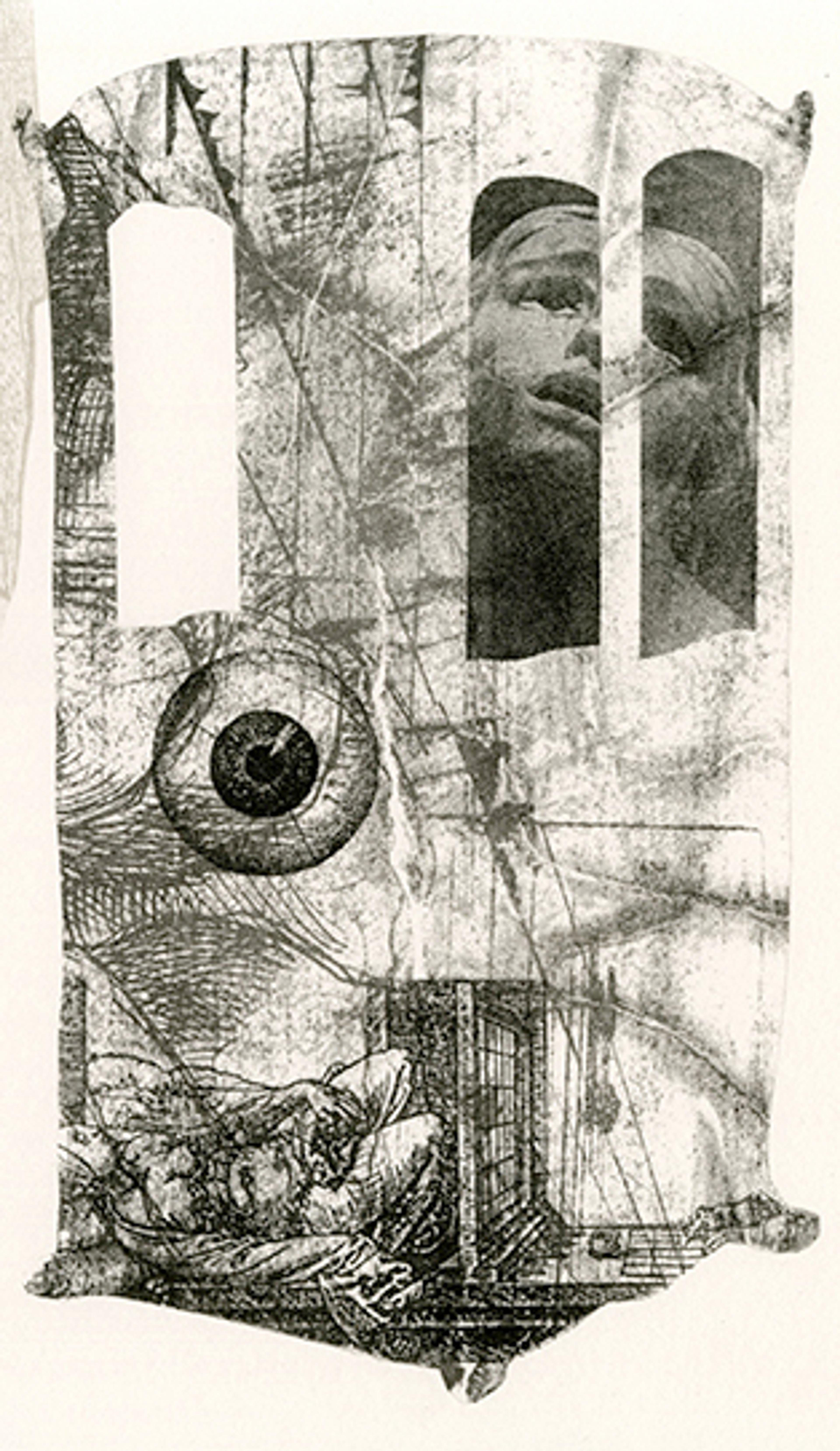 black and white collage lithography print