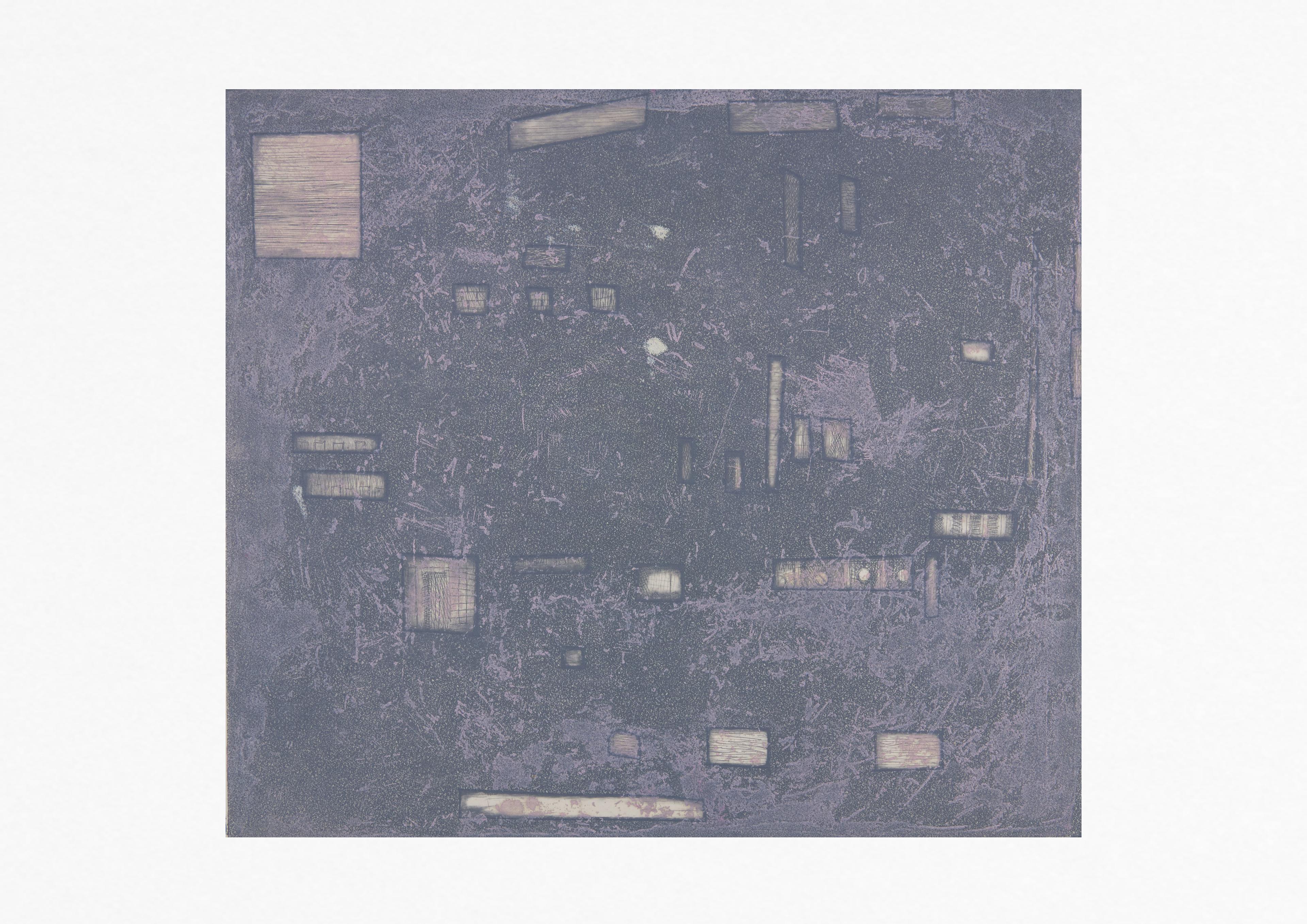 geometric etching print deep purple