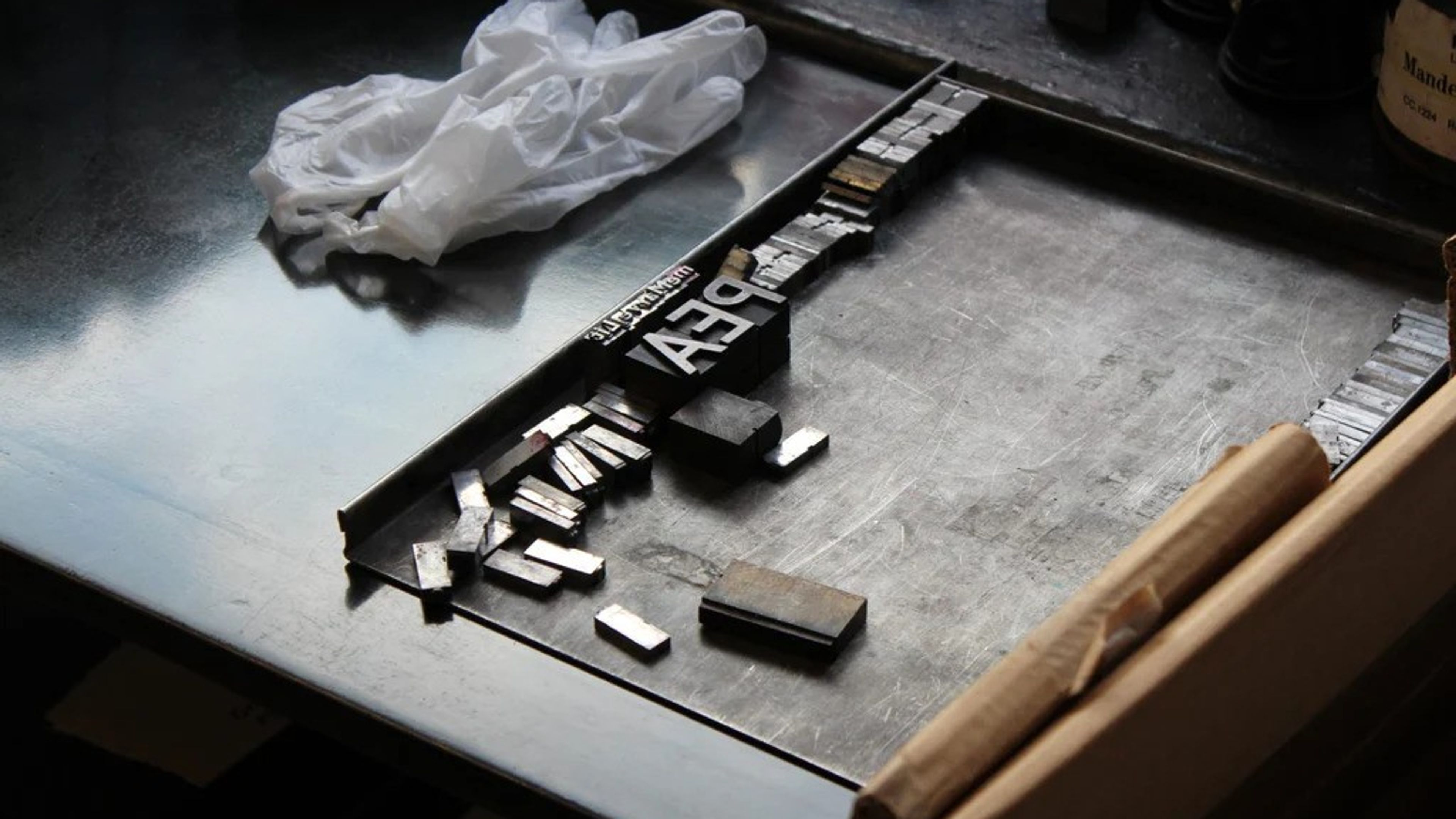 photo of letterpress metal type and tools