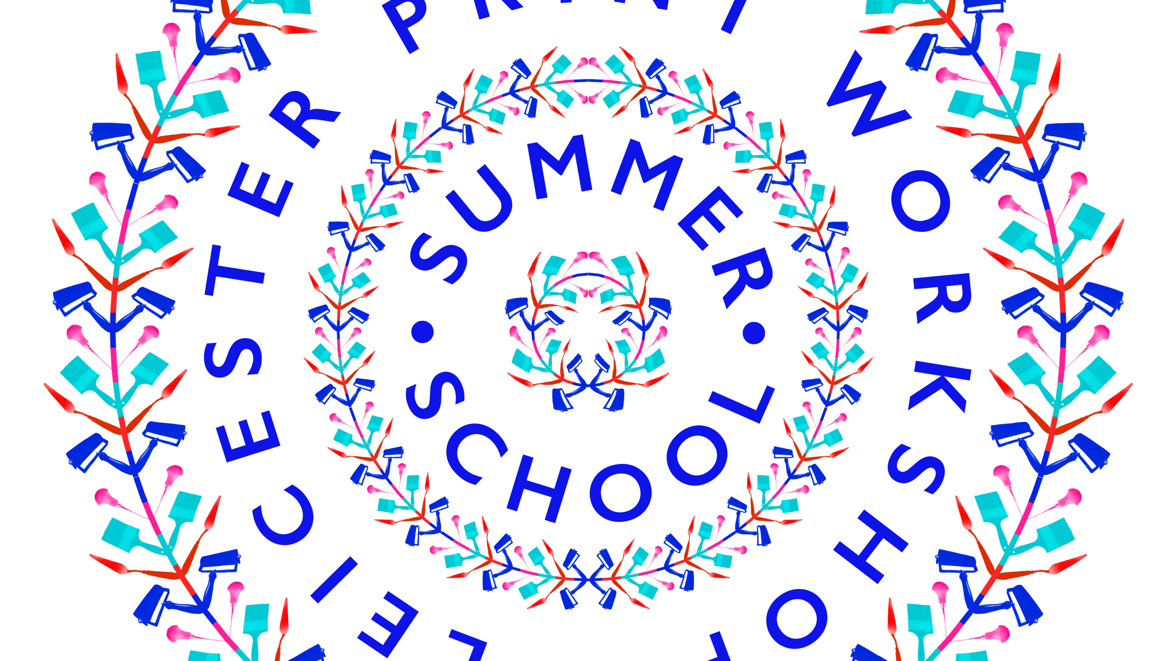 summer school logo; circular pattern made from printmaking tools