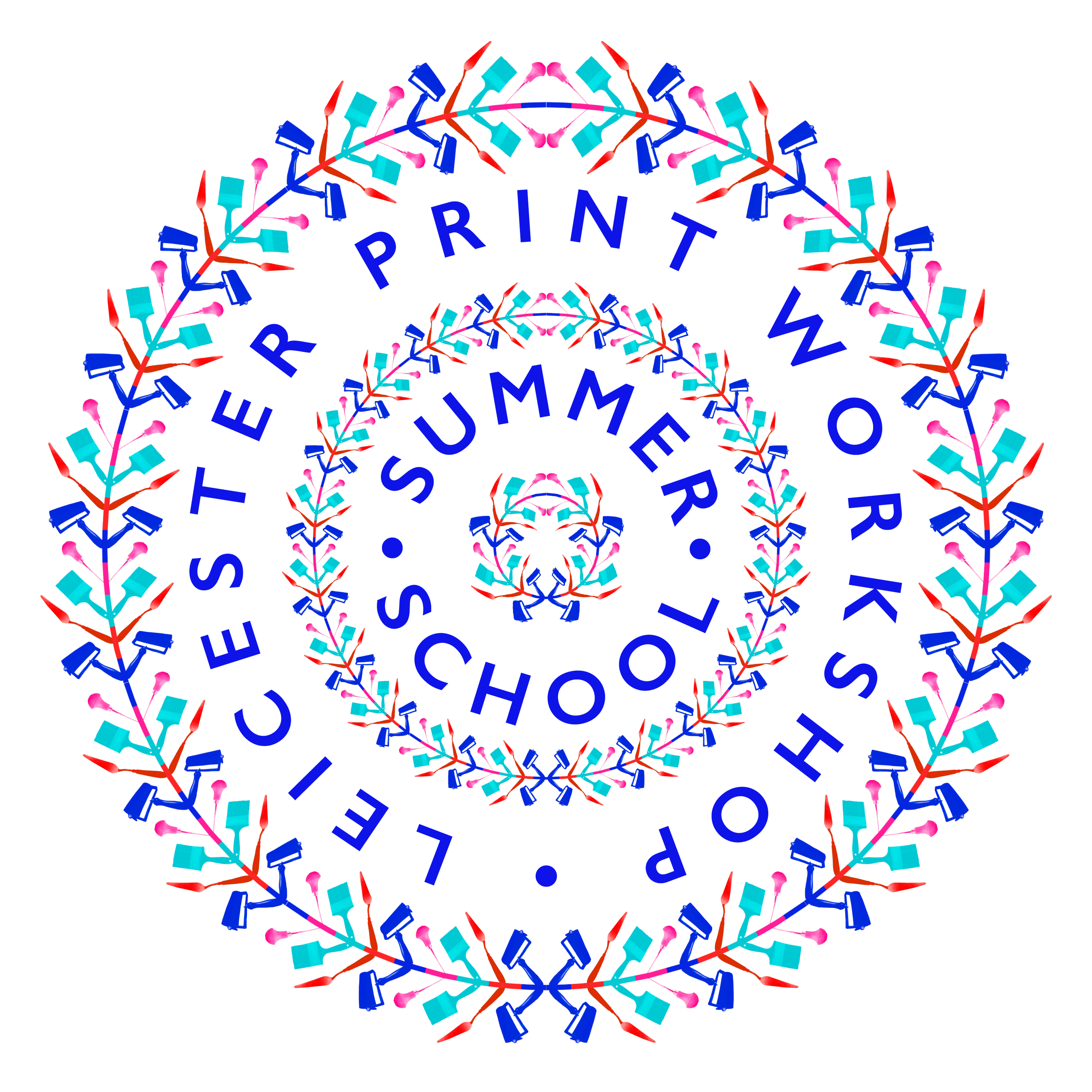 summer school logo; circular pattern made from printmaking tools
