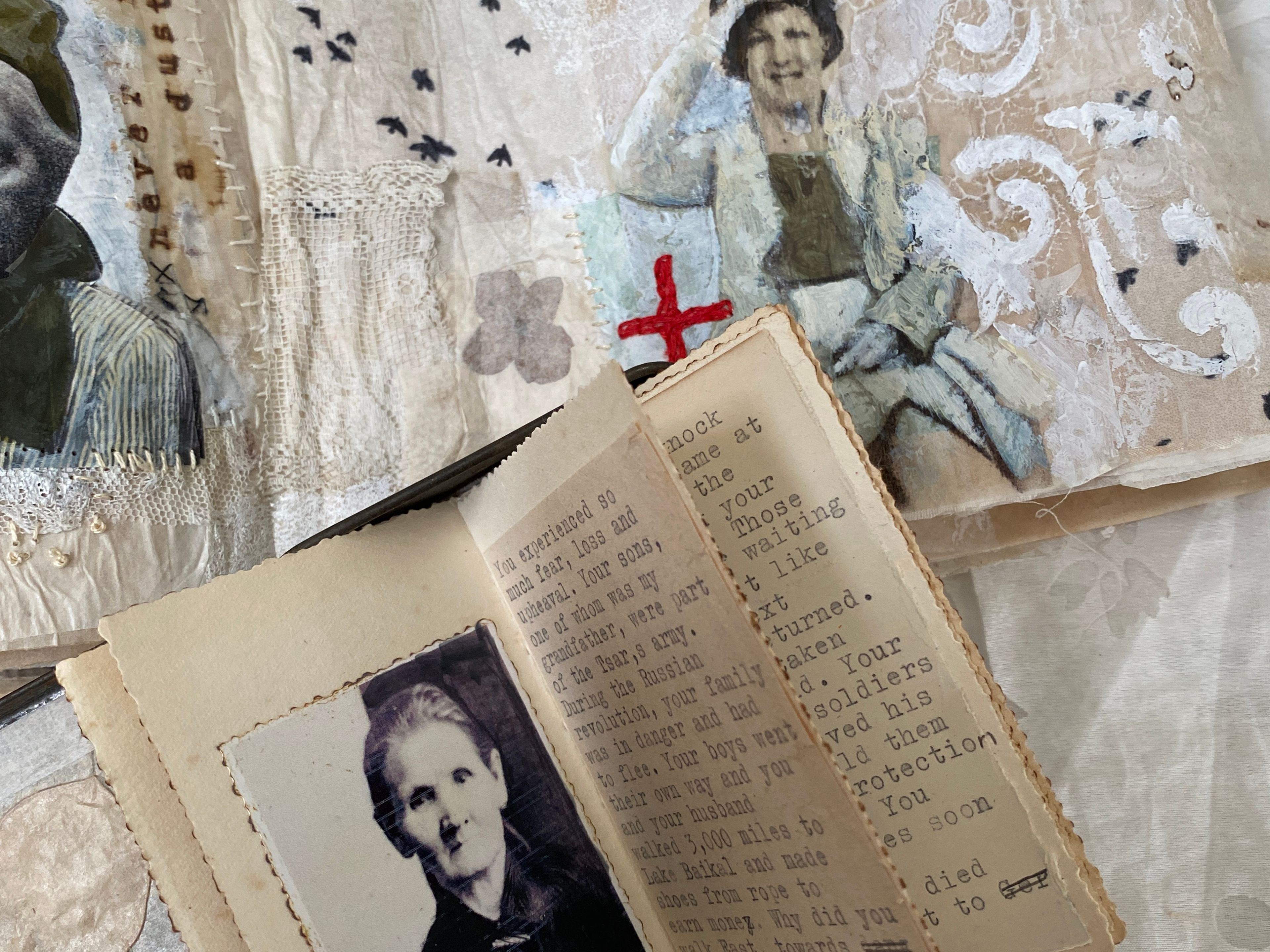 image of 2 hand made printed and embroidered artist books