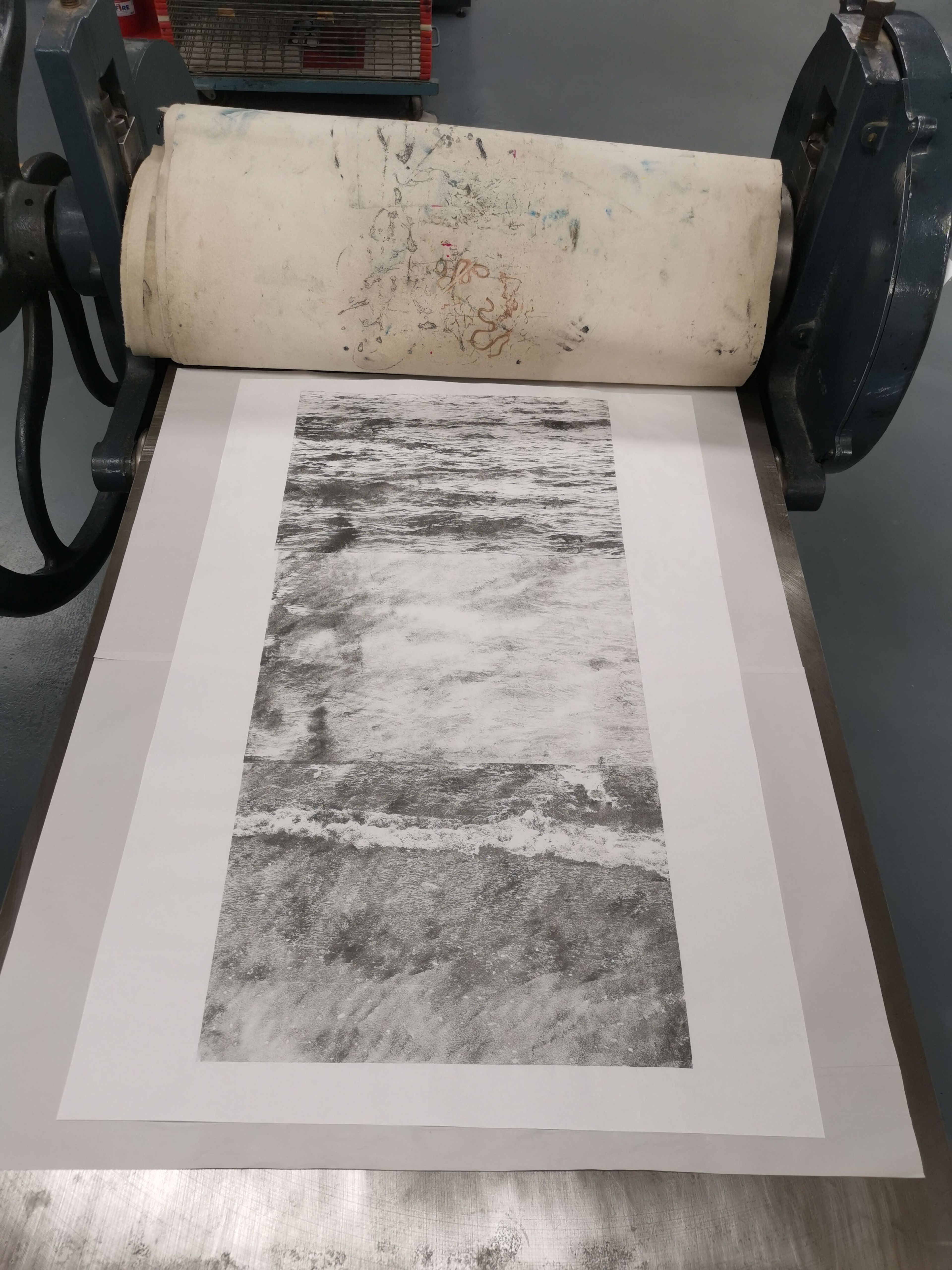 photo of paper lithography print on rochat press
