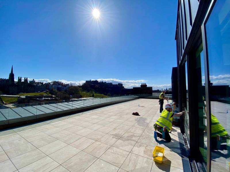 Window Cleaning Curtain Glass on Princes St, Edinburgh.