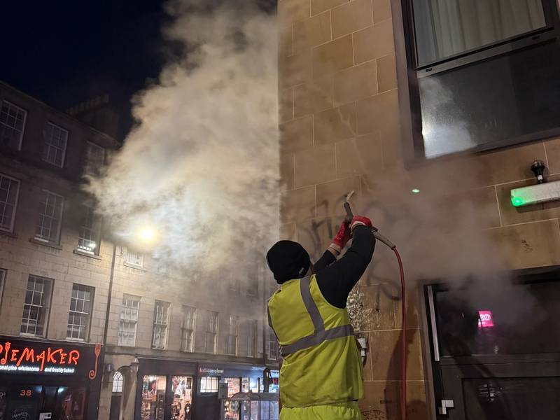 Graffiti Removal on Sandstone. Edinburgh (South Bridge)