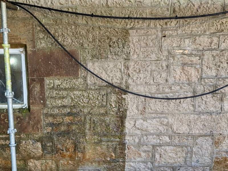 Stonework before & After DOFF cleaning in Scottish Highlands.