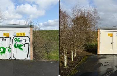 Graffiti Removal on a power sub station.