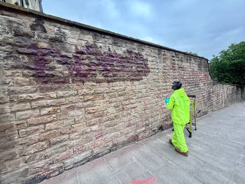 Graffiti removal from stonework in Fife
