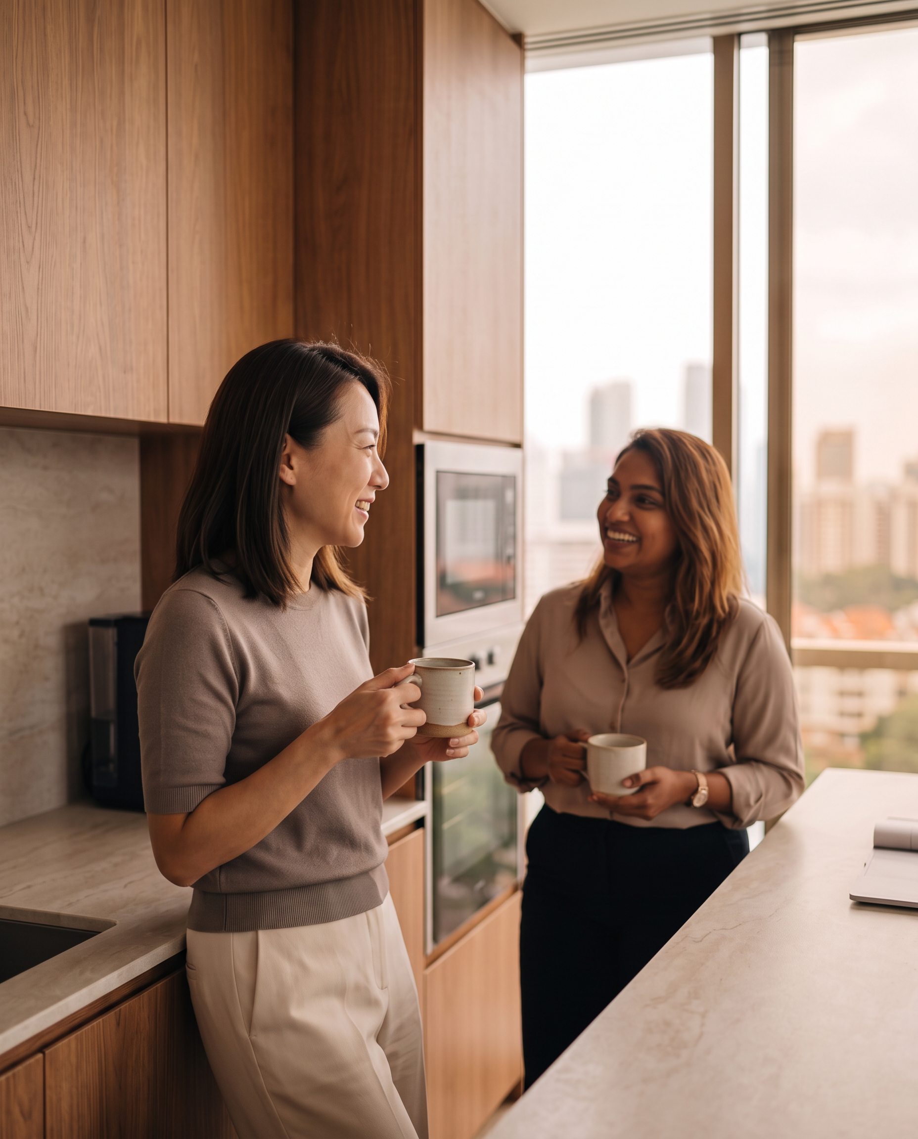Two friends chatting over coffee