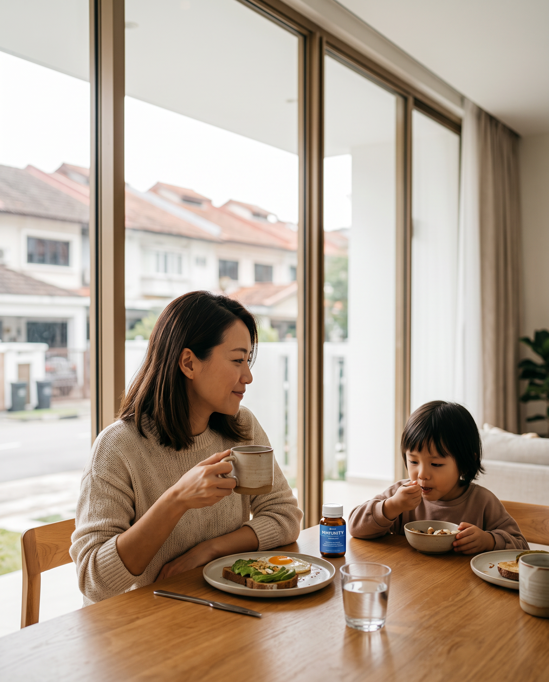 Mother and child enjoying breakfast together