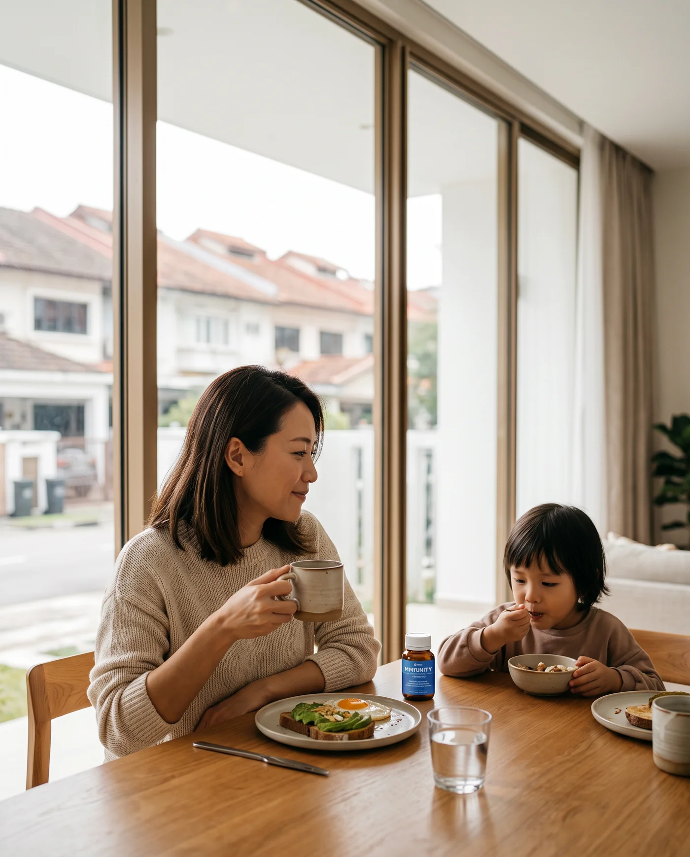 Mother and child enjoying breakfast together