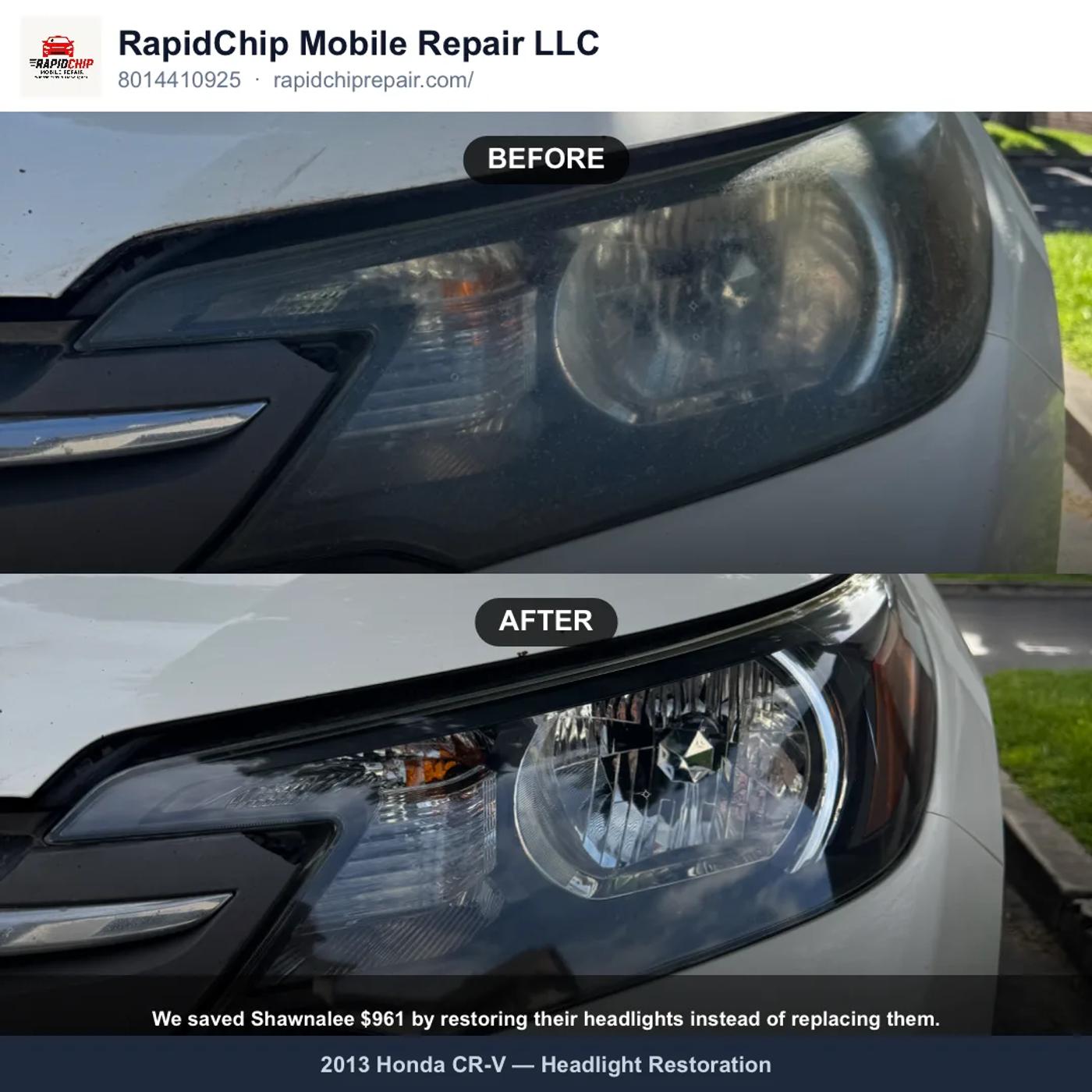 Headlight restoration service example — RapidChip Mobile Repair