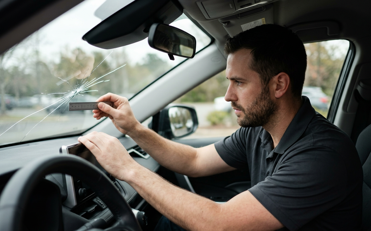 Before and after comparison of a windshield chip repair