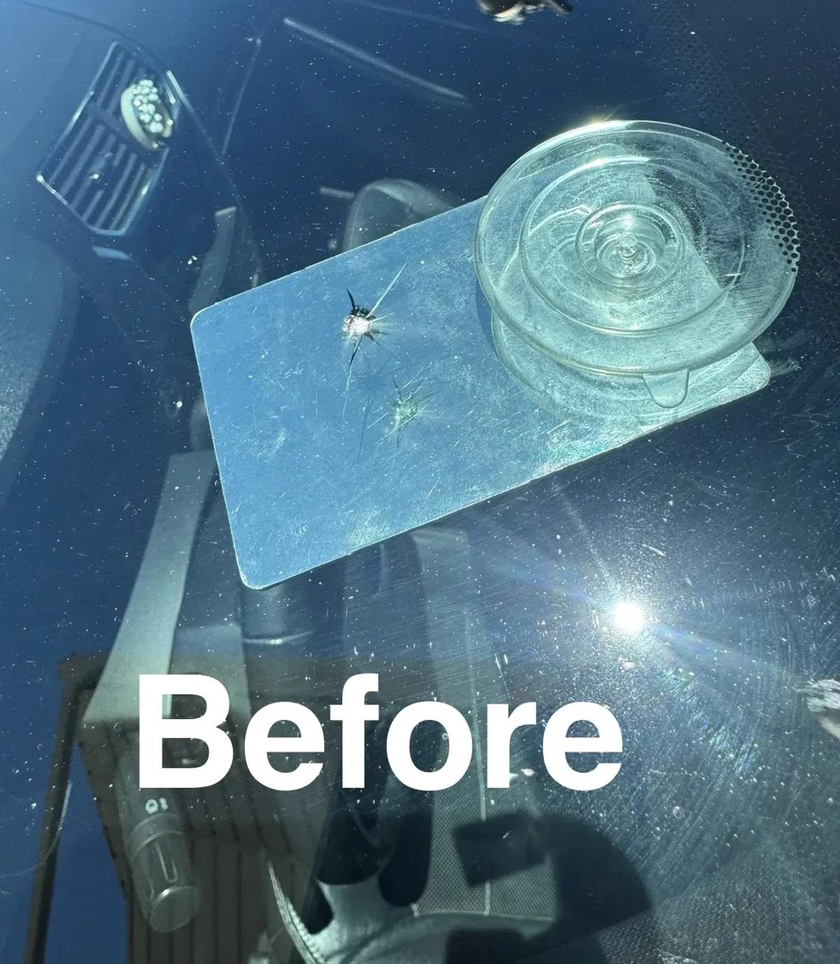 Windshield chip repair bountiful — before repair